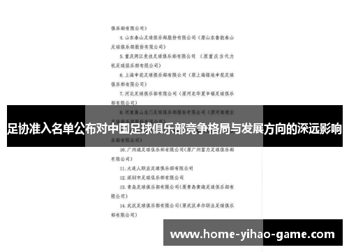 足协准入名单公布对中国足球俱乐部竞争格局与发展方向的深远影响